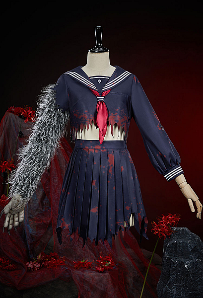Silent Hill F Shimizu Hinako Cosplay Costume Animalized Printed JK Uniform Set Top Half Skirt with Gloves and Socks