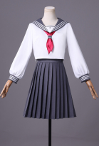 Silent Hill F Shimizu Hinako Gray White JK Uniform Set Top and Skirt with Bow Tie and Socks
