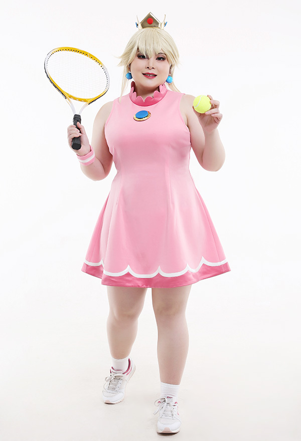 Übergröße Mario Tennis Prinzessin Peach Curvy Cosplay Kostüm