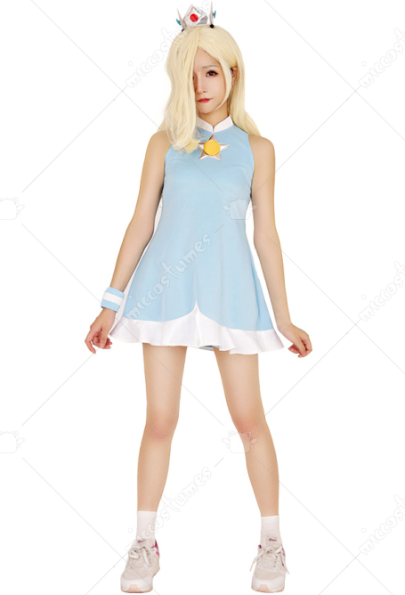 Mario Tennis Rosalina Cosplay Costume Dress with Crown
