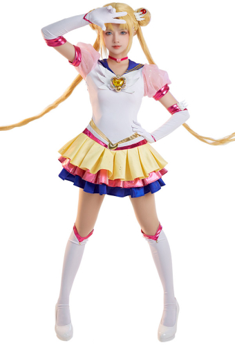 Anime Sailor Moon Short long sleeves Cosplay Costume School Sailor Uniform  Dress