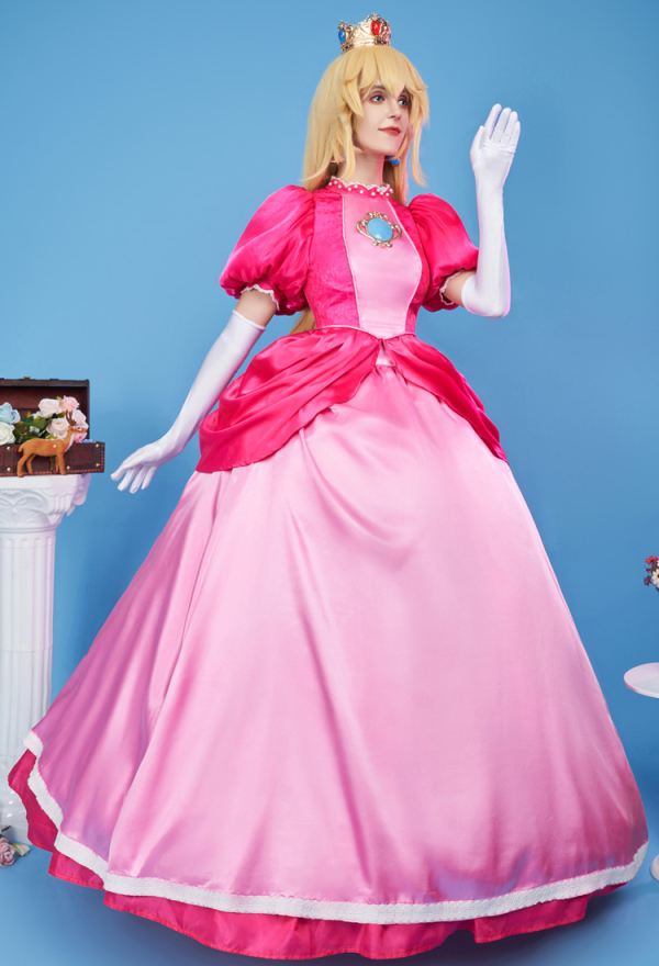 Princess Peach Plus Size Cosplay Costume Pink Punk Dress + Crown +