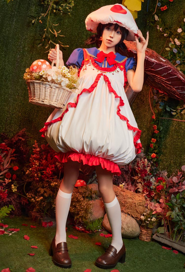 Petit Champignon Dérivé Cosplay Costume Mignonne Robe Rouge et Blanc de Petit Champignon avec Chapeau Champignon