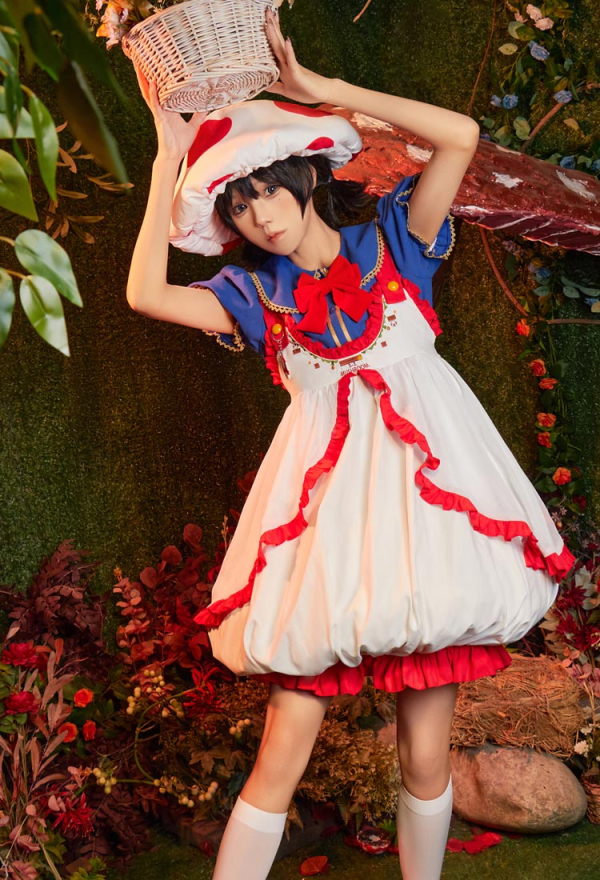 Petit Champignon Dérivé Cosplay Costume Mignonne Robe Rouge et Blanc de Petit Champignon avec Chapeau Champignon