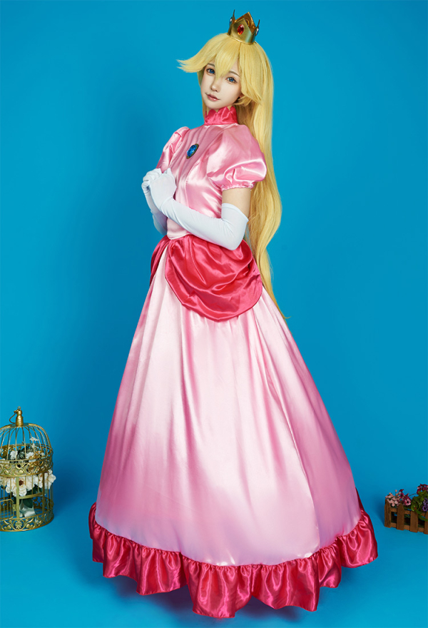 Fille Peach Costume de Cosplay Costume de Princesse Robe Rose avec Couronne pour Femme