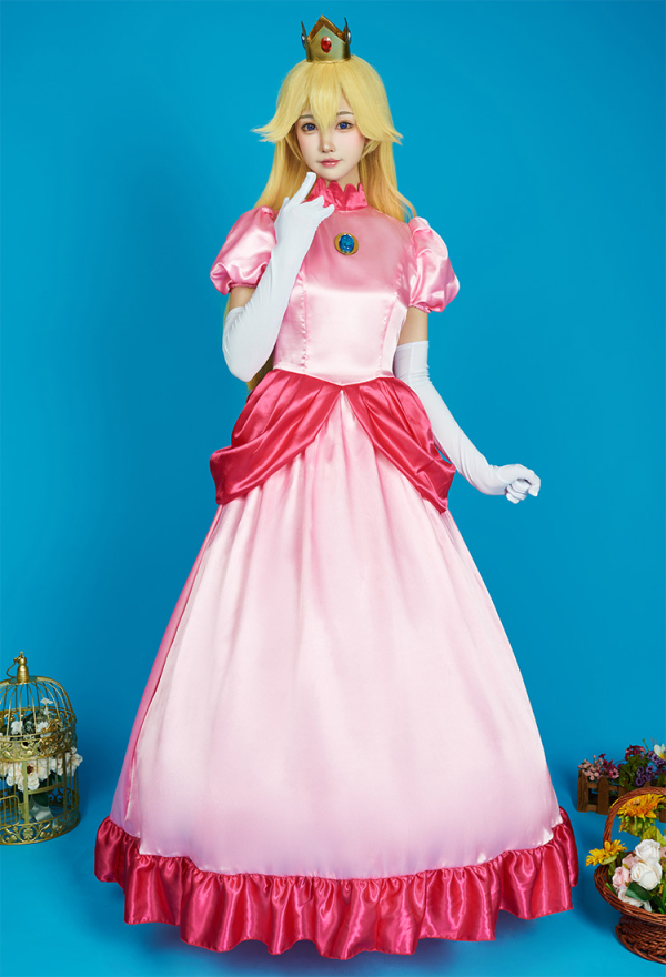 Princesa Cosplay Costume Vestido y Corona con Forro de Falda y Guantes