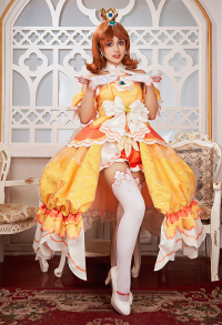 Miccostumes x akuoart Daisy Cosplay Prinzessin Top Rock Puffärmel Set Cosplay Kostüm mit Handschuhe Strumpfhose Shorts
