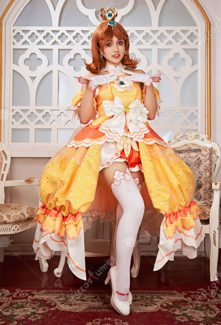 Miccostumes x akuoart Daisy Cosplay Costume Puff Sleeves Top and Shorts with Skirt and Gloves