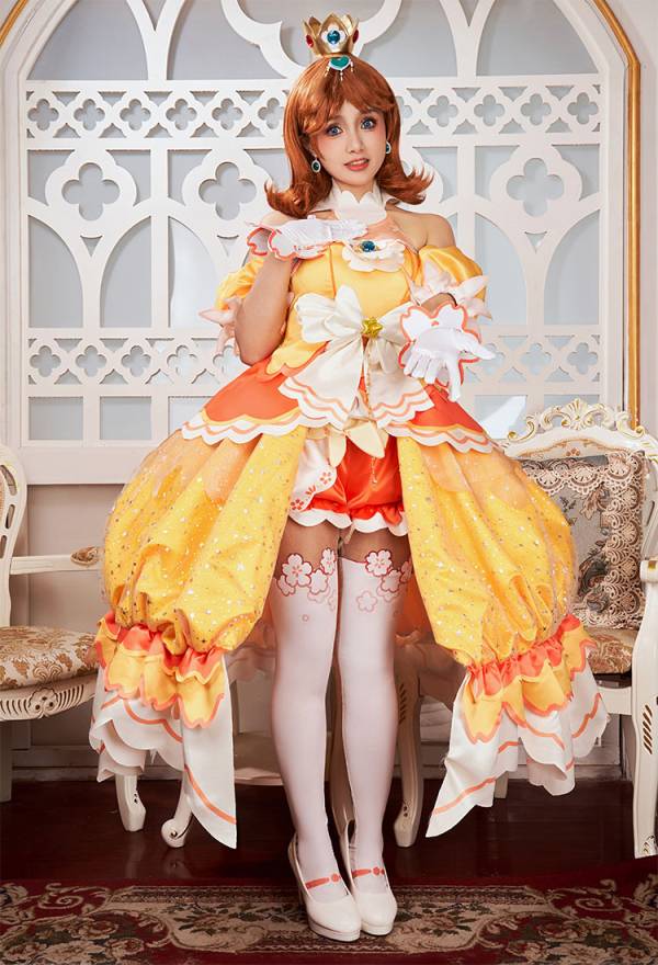 Miccostumes x akuoart Costume de Cosplay Daisy Haut à Manches Bouffantes et Culotte avec Jupe et Gants