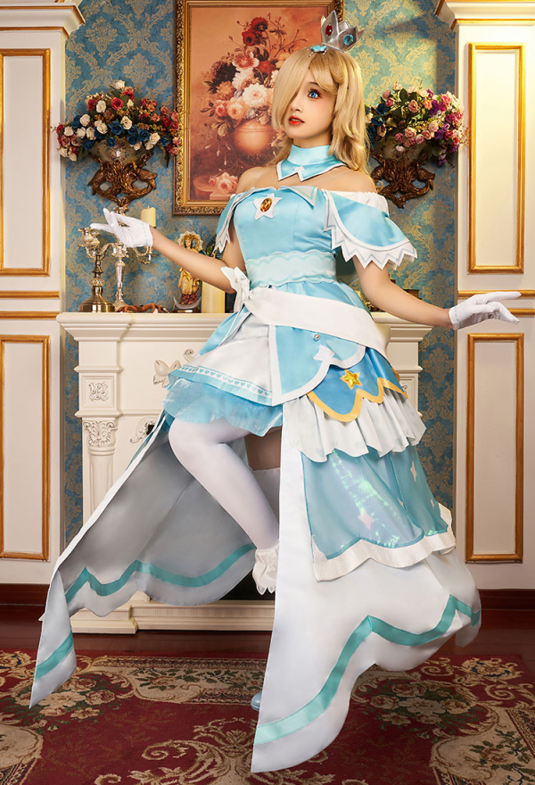 Miccostumes x akuoart Rosalina Cosplay Kawaii Lolita Kleid Cosplay Kostüm mit Krone Handschuhe Strumpfhose Rock Set