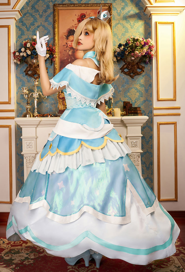 Miccostumes x akuoart Girl Rosalina Lolita Dress Princess Gown Cosplay Costume with Crown Earrings