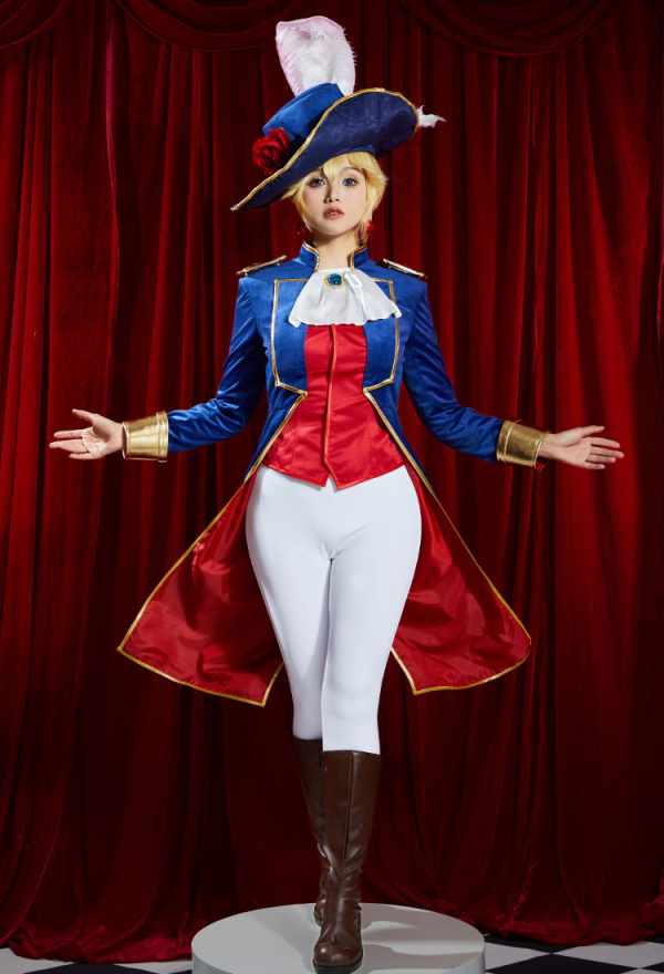 Princesa Peach Cosplay CostumeUna Chaqueta y Pantalones con un Sombrero y Aretes de Disfraz de Caballera Azul