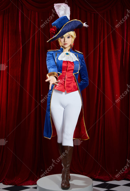 Girl Peach Cosplay Costume Swordfighter Blue Knight Costume Top and Pants with Hat Earrings