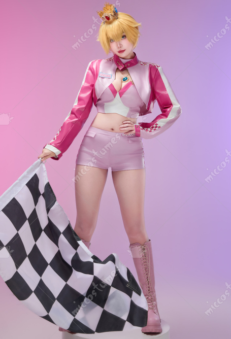Peach Pink Racing Suit Short Top and Jacket with Shorts Necklace Casual Outfit