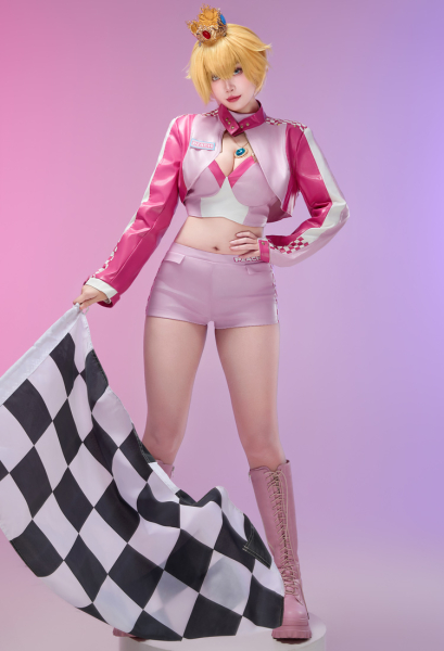 open lace back dress Movie The Super Mario Bros Princess Peach Cosplay Costume Pink Short D –  Cosplaysky.ca main image 0
