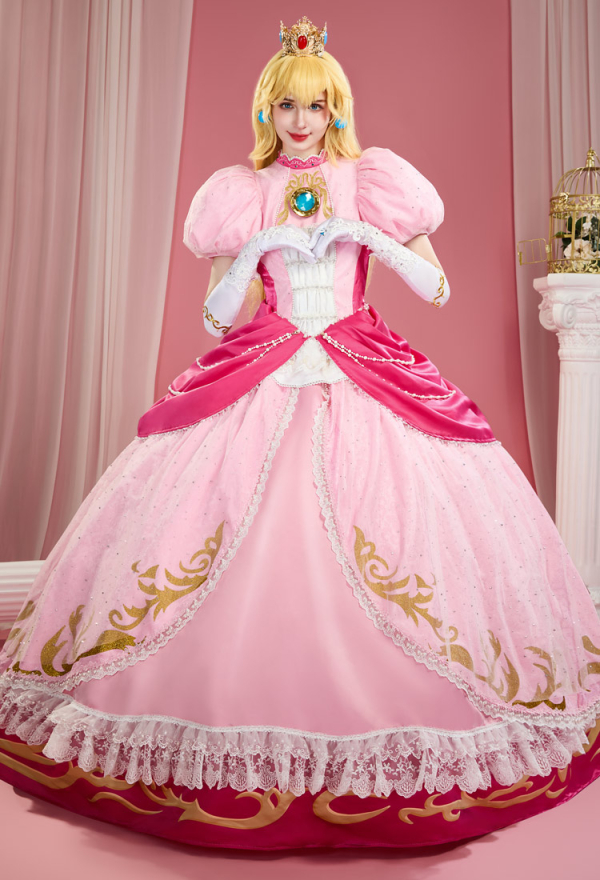 Princess Peach Cosplay Kostüm Kleid mit Schürze und Taillenkette