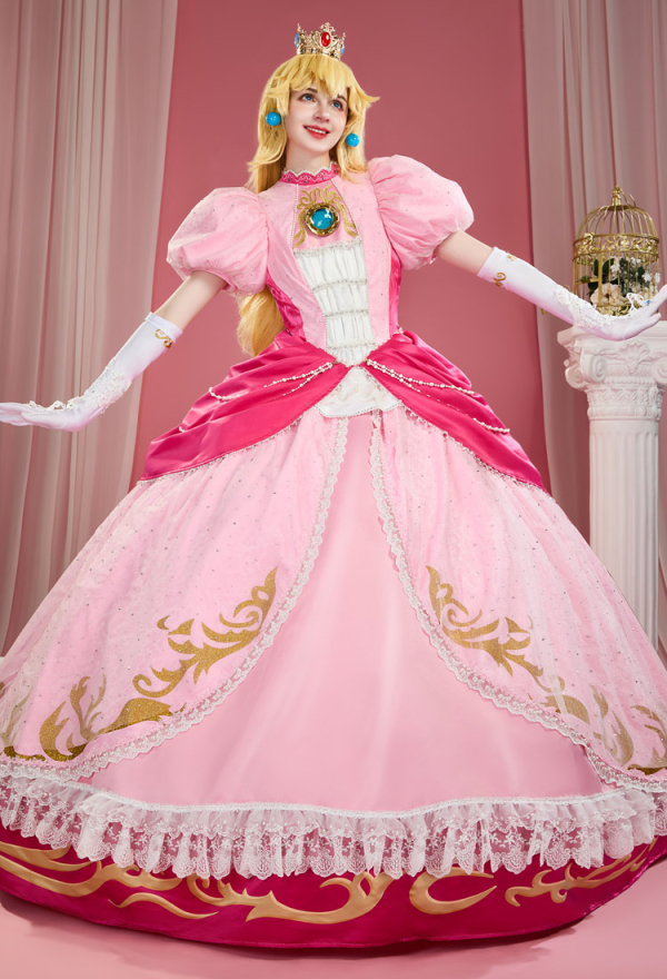 Princess Peach Cosplay Kostüm Kleid mit Schürze und Taillenkette