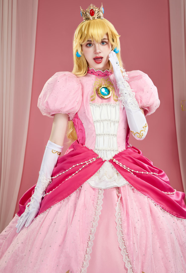 Princess Peach Cosplay Kostüm Kleid mit Schürze und Taillenkette