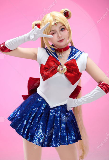 Sailor Moon Usagi Stage Version Costume Dress With Gloves And Hair