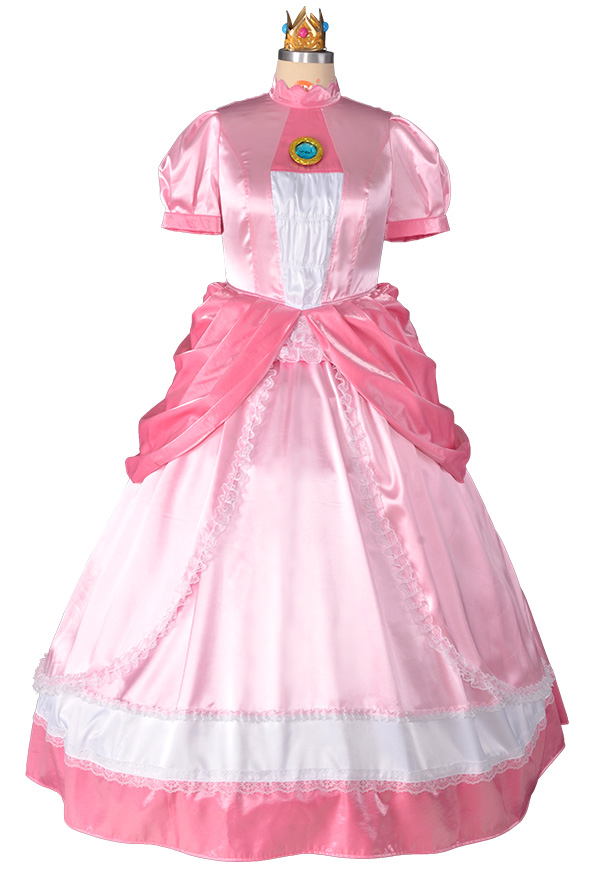 Princesse Peach Costume de Cosplay Robe Rose avec Couronne Taille Plus