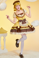 Anime Doll Derivative Cute Lolita Suit Polka Dot Colorblock Dress with Apron and Hat