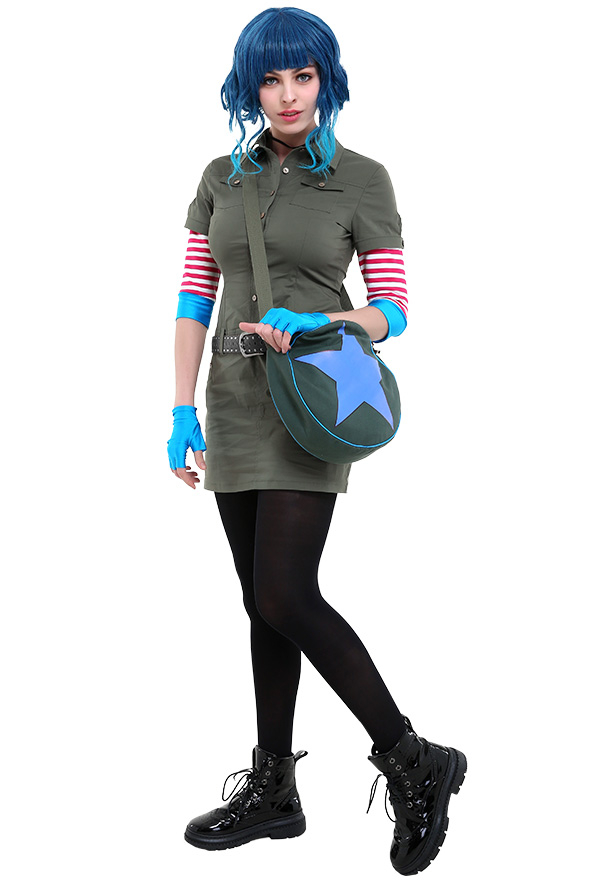 Scott Pilgrim vs the World Ramona Flowers Cosplay Costume Cargo Dress Outfit with Star Circle Messenger Bag