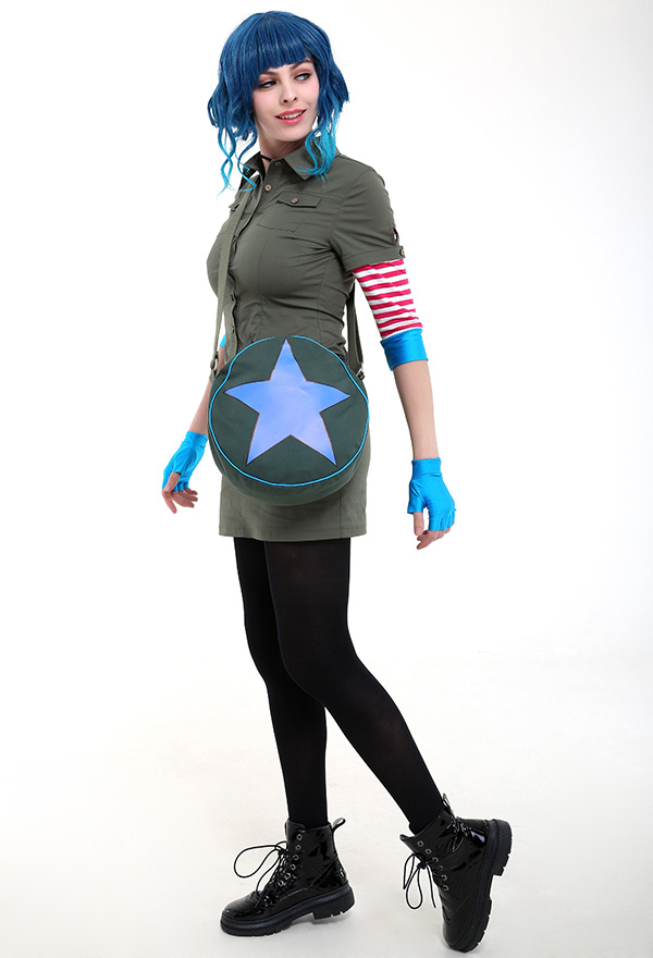 Scott Pilgrim vs the World Ramona Flowers Cosplay Costume Cargo Dress Outfit with Star Circle Messenger Bag