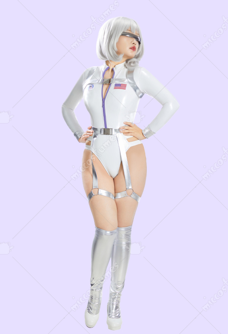 Sexy Astronaut Outfit Zip-up Bodysuit with Belt and Stockings