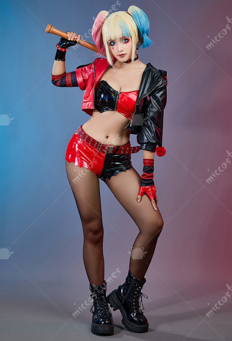 Isekai Suicide Squad The Clown's Girl Cosplay Costume Top and Shorts with Jacket and Choker
