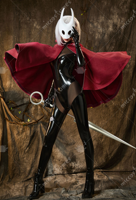 Hollow Knight: Silksong Hornet Cosplay Costume Black Bodysuit with Red Cape and Mask