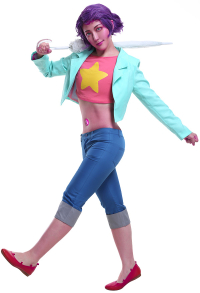 Steven Universe Bow-01 Rainbow Quartz 2.0 Cosplay Costume Outfit with Gem