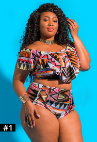 Woman Curvy Size Sexy Cute Two Piece Set Crossing Strapped Ruffle Decorated Top and Shorts Bikini Set Swimsuit Swimwear Bodysuit Beach Suit Bathing Suit