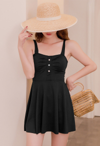 Woman Sexy Cute One Piece Buttons Decorated Backless Lingerie Dress Swimsuit Bodysuit Beach Swimwear Suit Bathing Suit