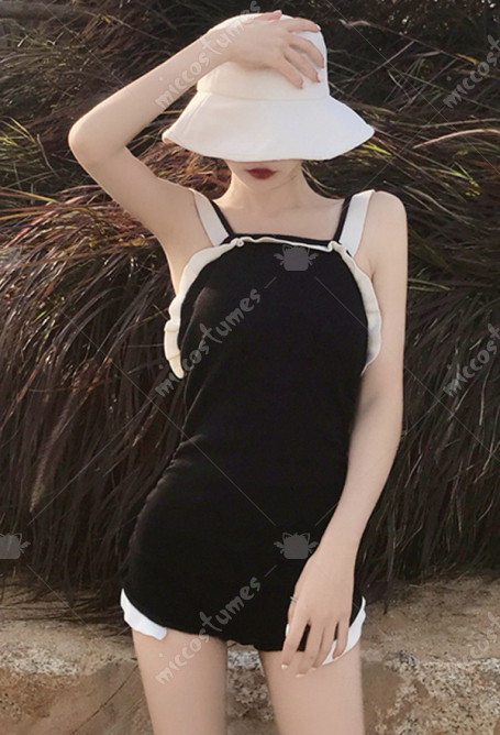 Women Cute Ruffled Sleeveless Monokini Swimsuit One Piece Back Hollow Swimwear Sexy Beach Wear Bathing Suit with Pads