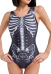 Miccostumes Swimsuits for Women Gothic Dark Style White Skeleton Pattern Bathing Suit Tummy Control One-piece Swimwear