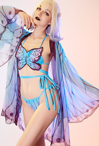 Miccostumes Swimsuits for Women Butterfly Bikini Set Women Two-Piece Bathing Suit with Butterfly Cover Up