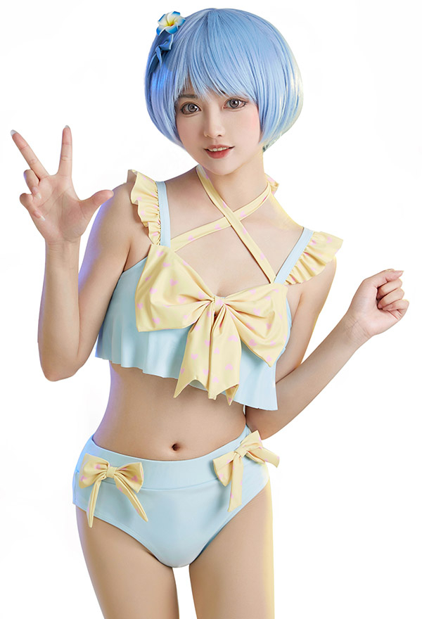 Women Kawaii Swimsuits Bowknot Decorated Bathing Suits Two