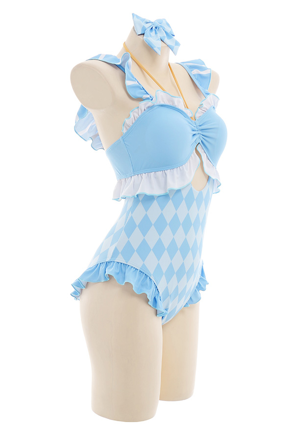 Miccostumes Swimsuits Alice Kawaii Swimsuit Badeanzug Cutout Bodysuit Bralette Rüschen in Blau