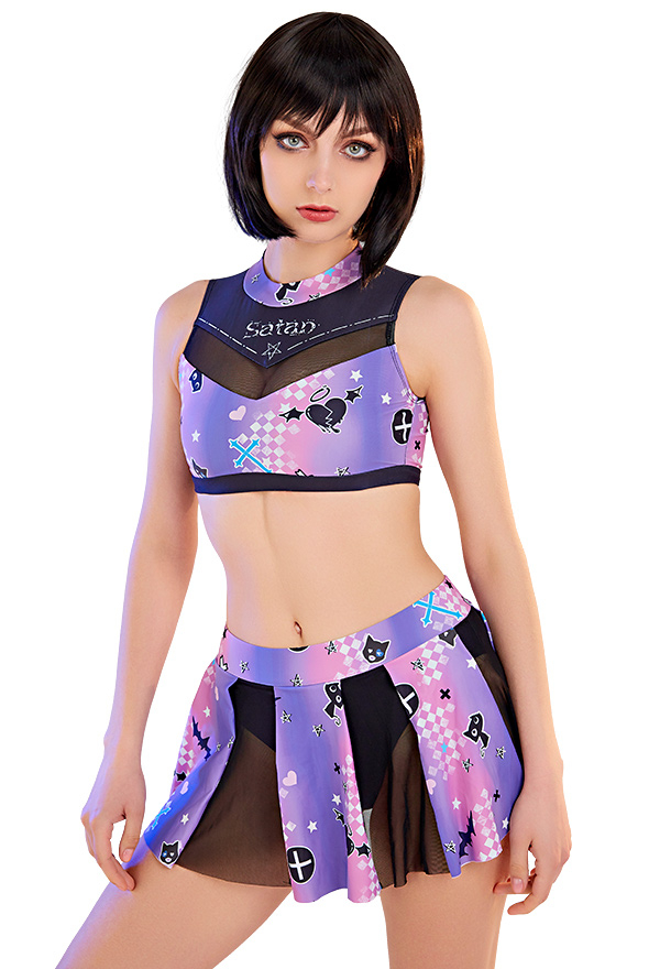 Lila Harajuku Badeanzug Kawaii Bademode Bikini Set