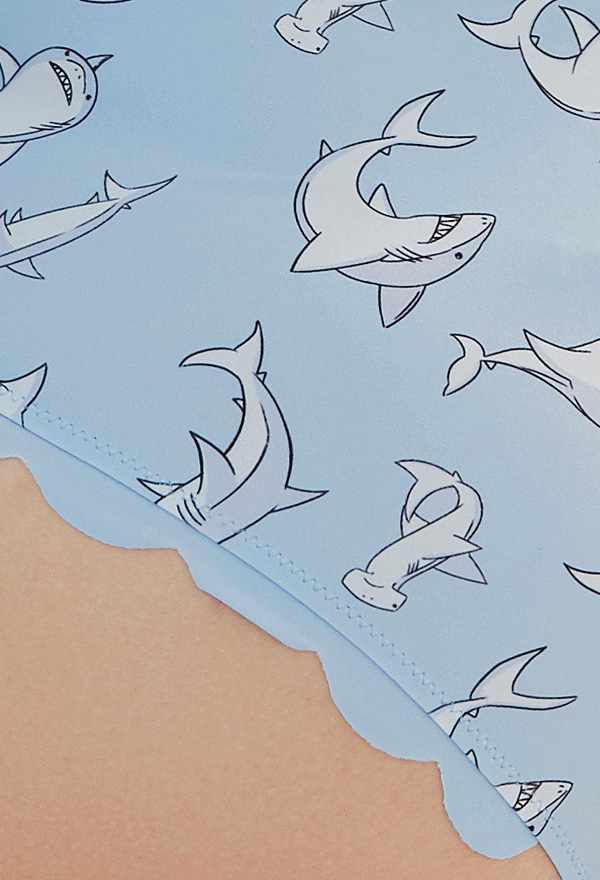 Shark Pattern One-piece Swimsuits - Cute Scallop Trim