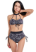 Miccostumes Swimsuits for Women Gothic Style Spiderweb Bathing Suit Halter Two Piece Swimwear