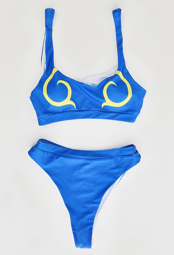 Swimsuit Maillot de Bain Dérivé Chunli Bikini Cosplay Costume Deux Pièces sans Manches