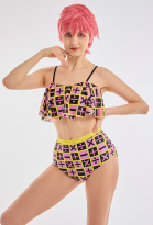 Miccostumes Swimsuits Number Sign Prints for Bathing Bikini Set Vest Top and High Waist Shorts Two Piece Bathing Suit Swimwear