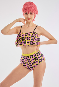 Miccostumes Swimsuits Number Sign Prints for Bathing Bikini Set Vest Top and High Waist Shorts Two Piece Bathing Suit Swimwear