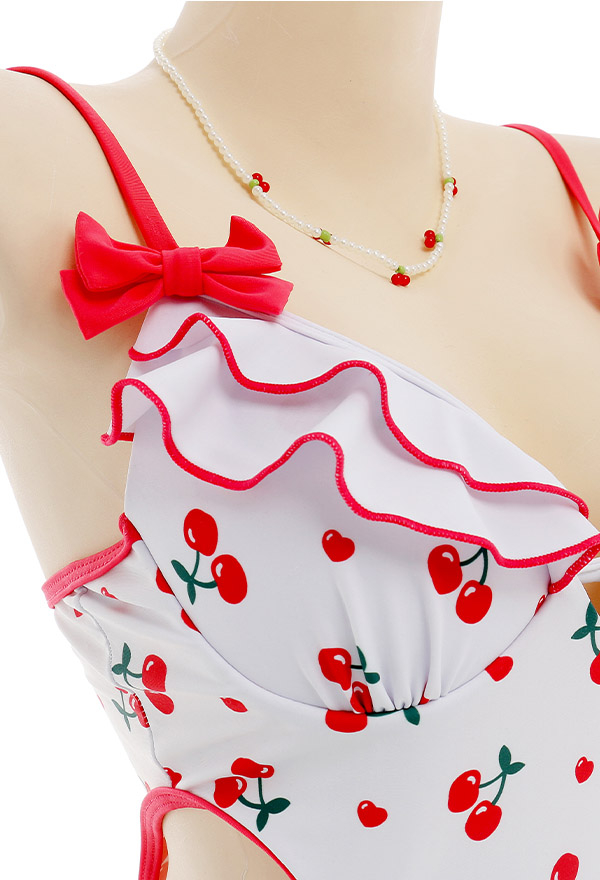 Miccostumes Swimsuit Femme Maillot de Bain Une Pièce Justaucorps Kawaii avec Impression des Cerises