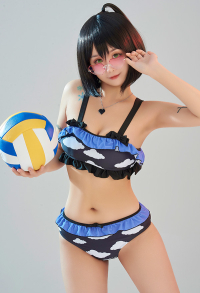 Miccostumes Swimsuits Gothic Wolken Bikini Bandeau Top Rüschen Badeanzug