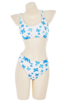 Miccostumes Swimsuits for Women Blue Butterfly Prints Bathing Suit Sporty Two Piece Swimwear