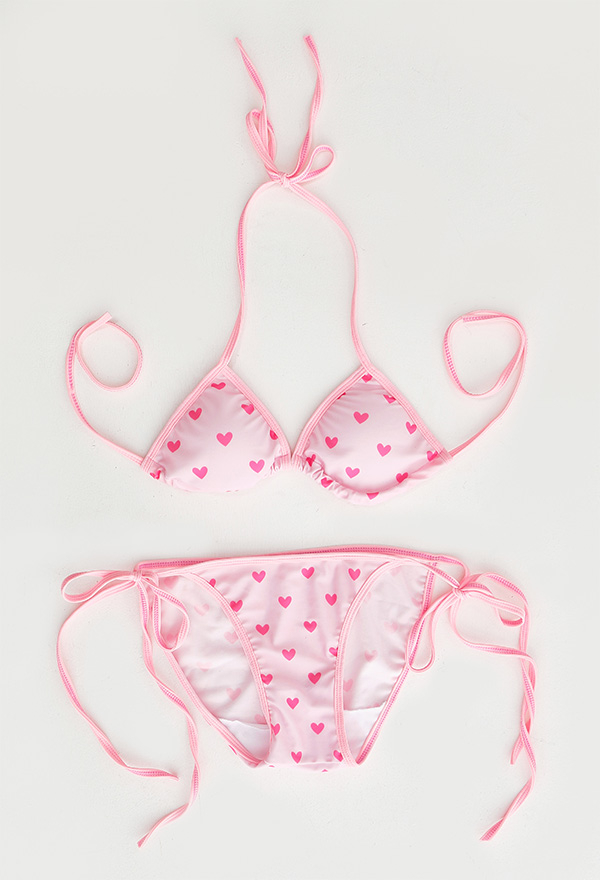 Miccostumes Swimsuits Bikini avec Impression de Cœur Rose Deux Pièces