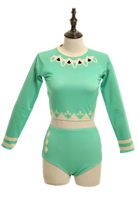 Venti Derivative Two-Piece Swimsuit Green Long Sleeve Top and Bottoms Bathing Suit High Waist Style