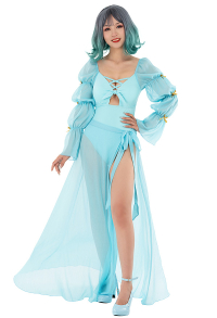 Miccostumes Swimsuits for Women Retro Style Bathing Suit Puff Sleeve One-piece Swimwear with Tulle Skirt